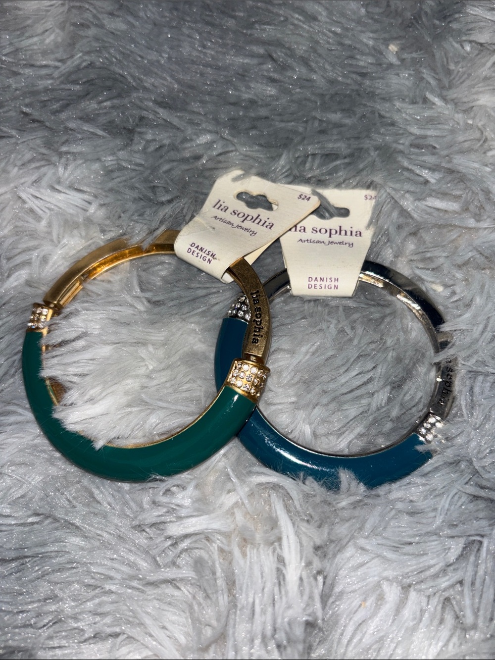 Lia Sophia Teal and Gold & Teal and Silver Hinged Bangle Duo Artisan jewelry